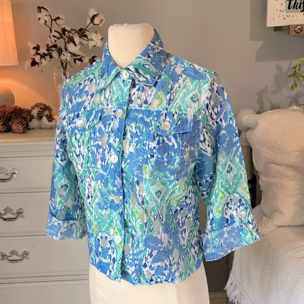 Ruby Rd Blue Floral Button Down Front Blouse Wome… - image 5